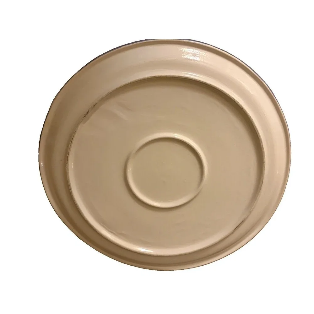 Ceramic Fruit Pattern Round Plate 13 in Blue Rim Glossy Finish Multicolor